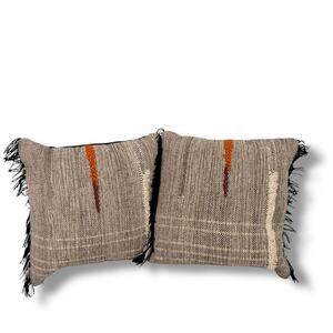 Anthropologie Woven Heirloom Fringe Pillow Throw Pillow Set Of Two 18" Inserts